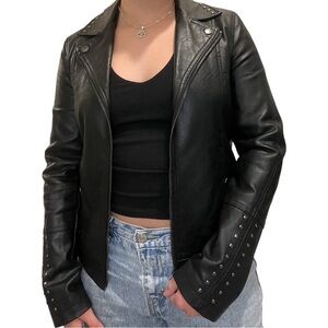 Faux Leather Jacket with Studded Detail